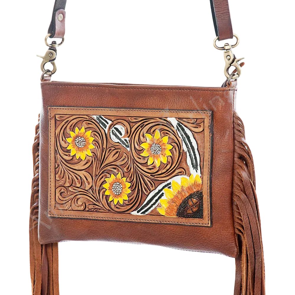 American Darling Floral Carved Tooled Leather Large Cross Body