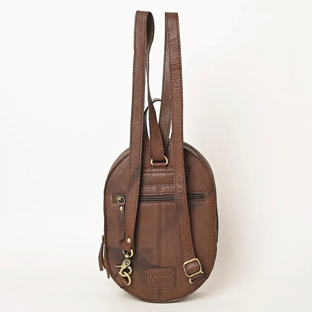 American Darling Hand-Tooled Oval Backpack - Chocolate Brown