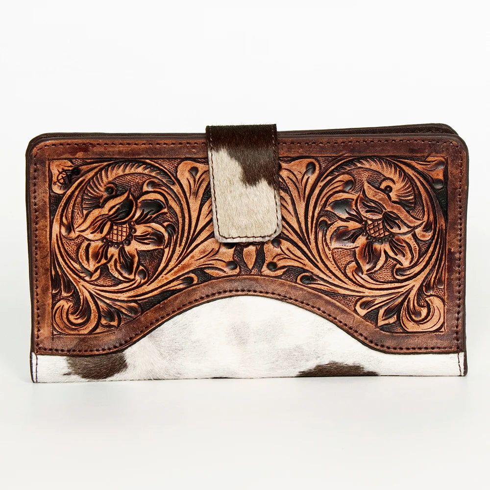American Darling Hand Tooled Hair On Wallet - Natural/Brown