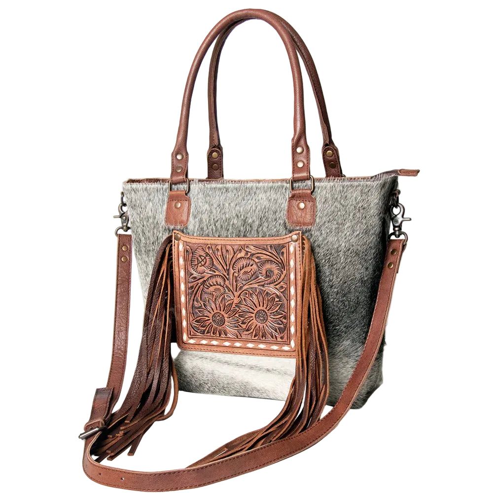 American Darling Hand Tooled Floral &amp; Hair On Tote