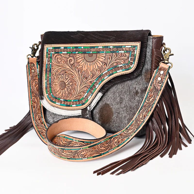 American Darling Hair On Cowhide Tooled Crossbody