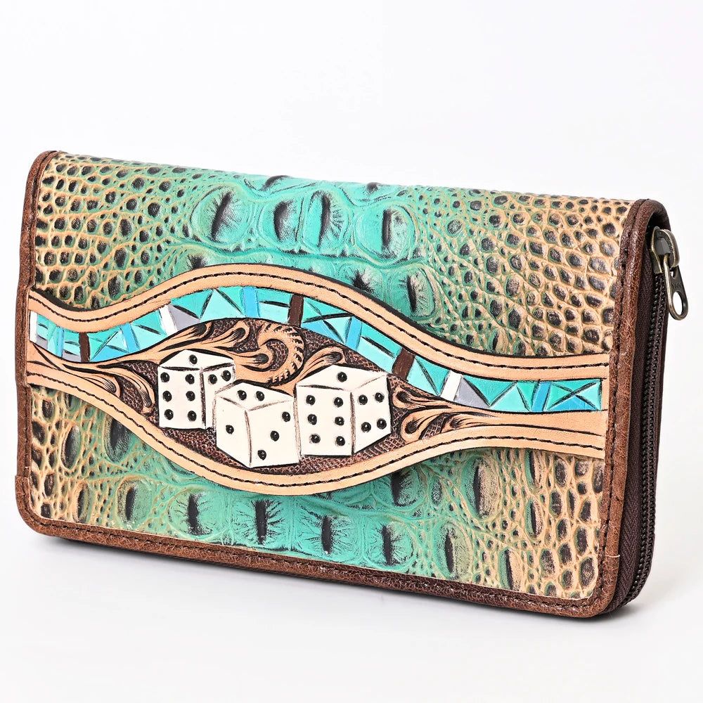 American Darling Leather Western Crocodile Embossed Hand Tooled Wallet Bag - ADBG1190B