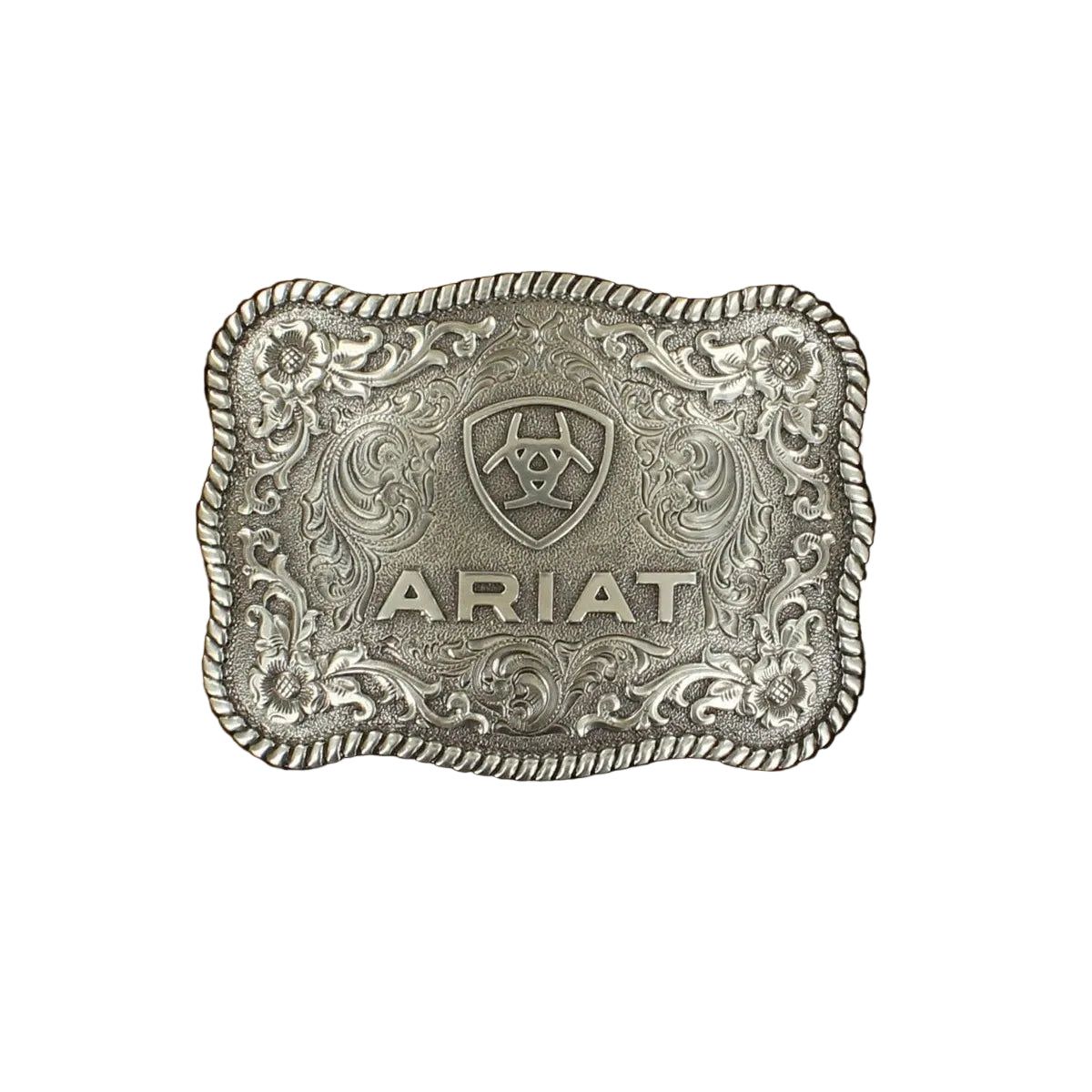 Ariat Buckle Rectangle Rope Edging with Floral Filigree Center and Shield Logo