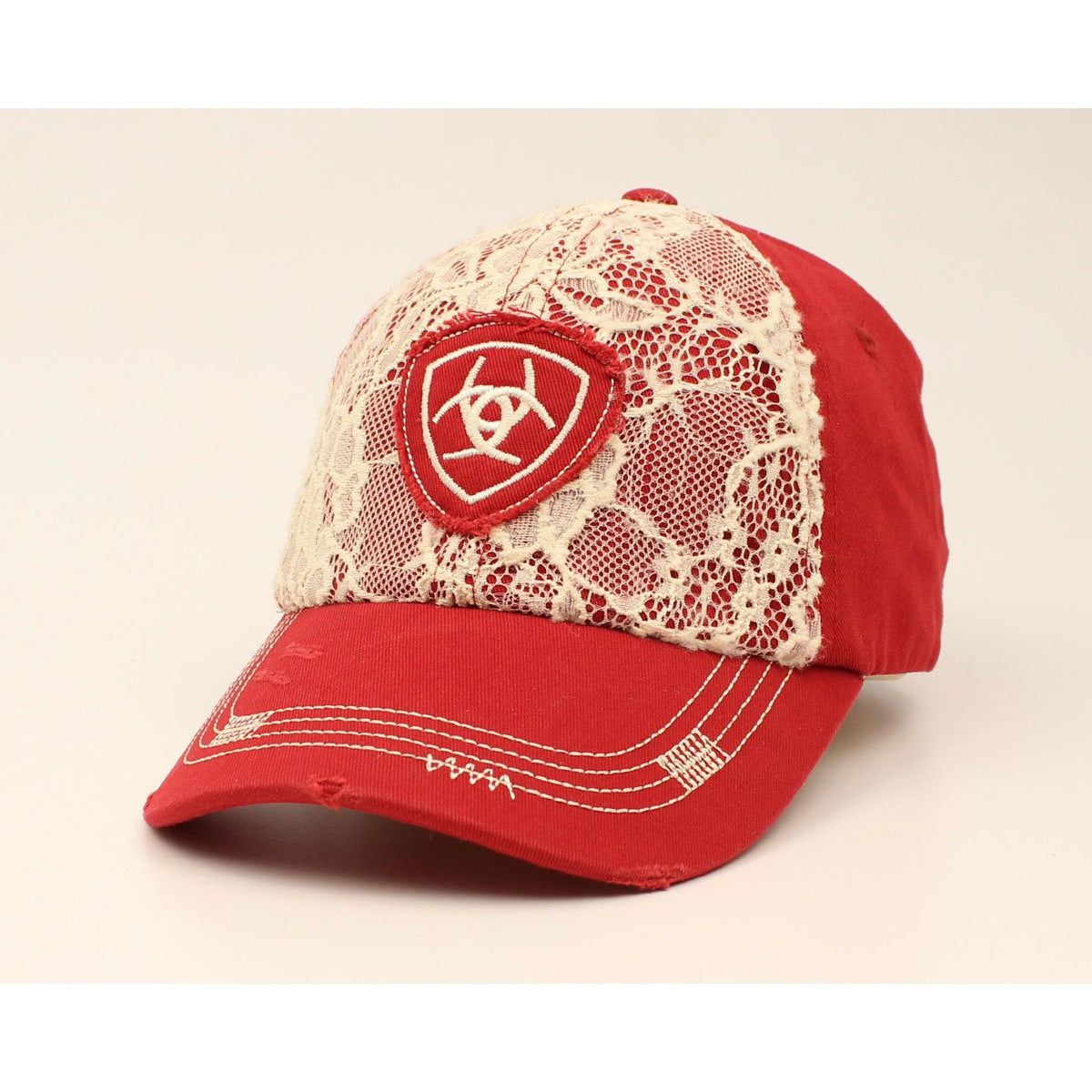 Ariat Ladies Velcro Back Cap - Burgundy w/Ivory Lace Front