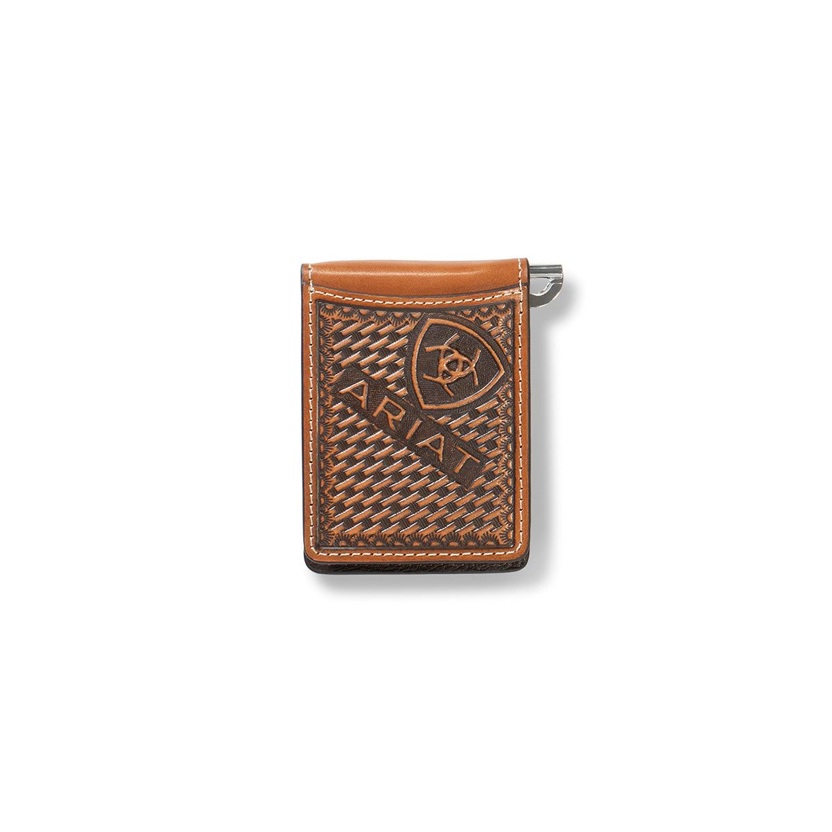 Ariat Men's Basket Weave Sunburst Embossed Money Clip Wallet - Brown