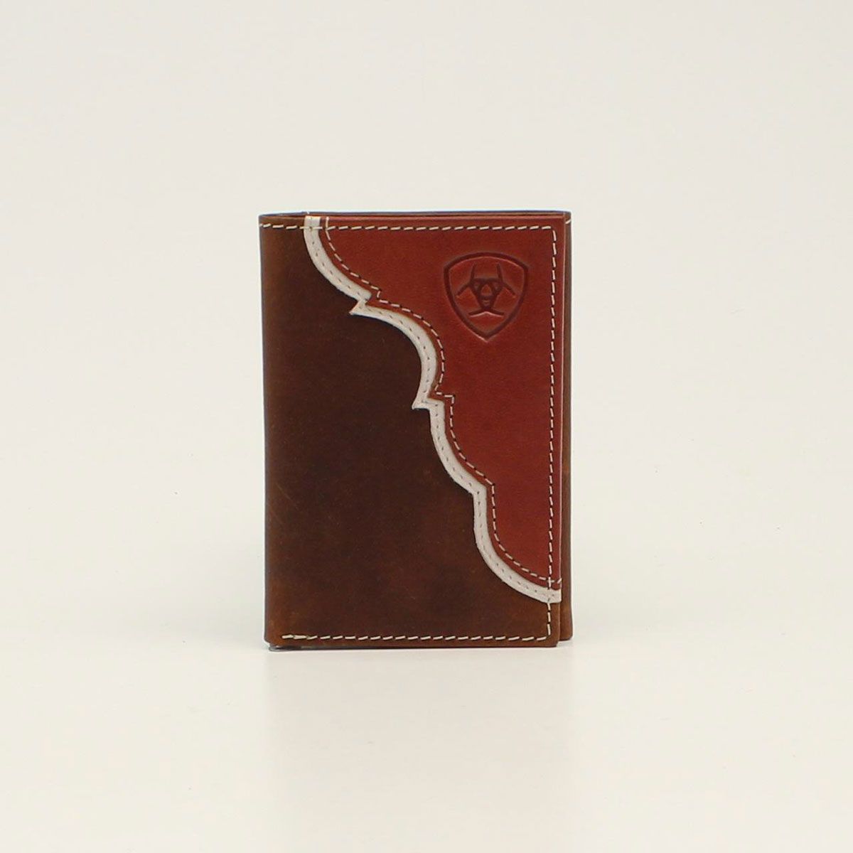 Ariat Men's 2-Tone Shield Logo Trifold Wallet - Tan