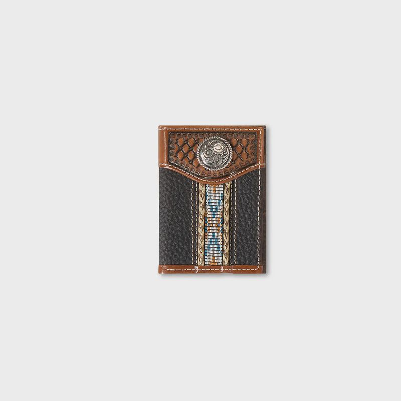Ariat Men's Woven Southwestern Trifold Wallet - Brown