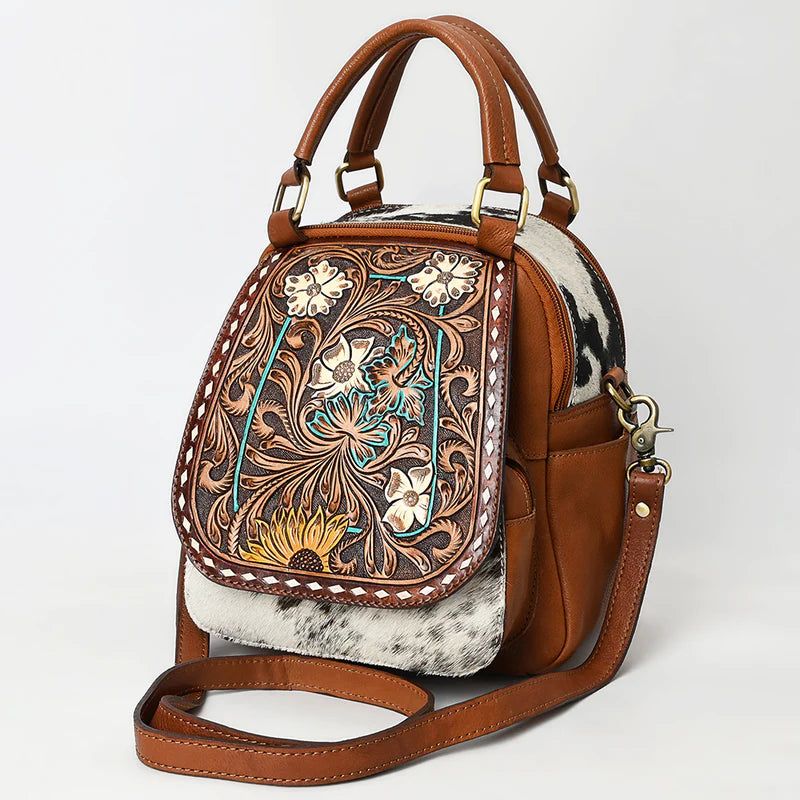 American Darling Hand Tooled Hair-On Cowhide Genuine Leather Backpack