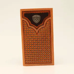 Ariat Men's Basket Weave Pierced Shield Rodeo Wallet - Natural