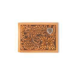 Ariat Men's Bifold Style Floral Embossed Logo Wallet- Natural