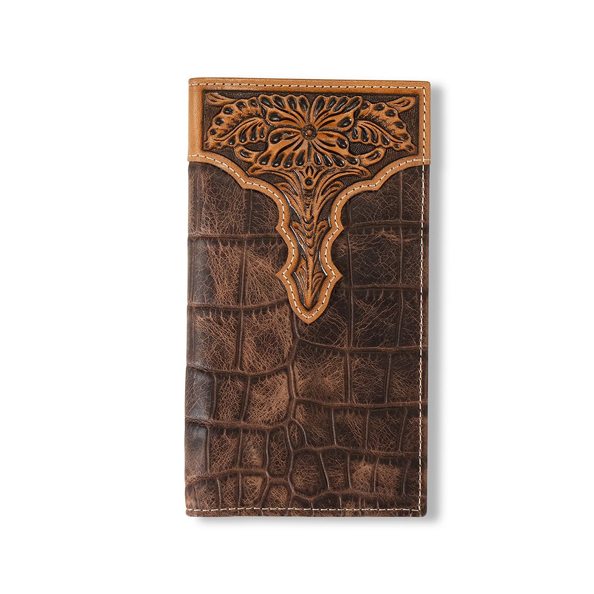 Ariat Men's Crocodile Floral Embossed Rodeo Wallet - Brown