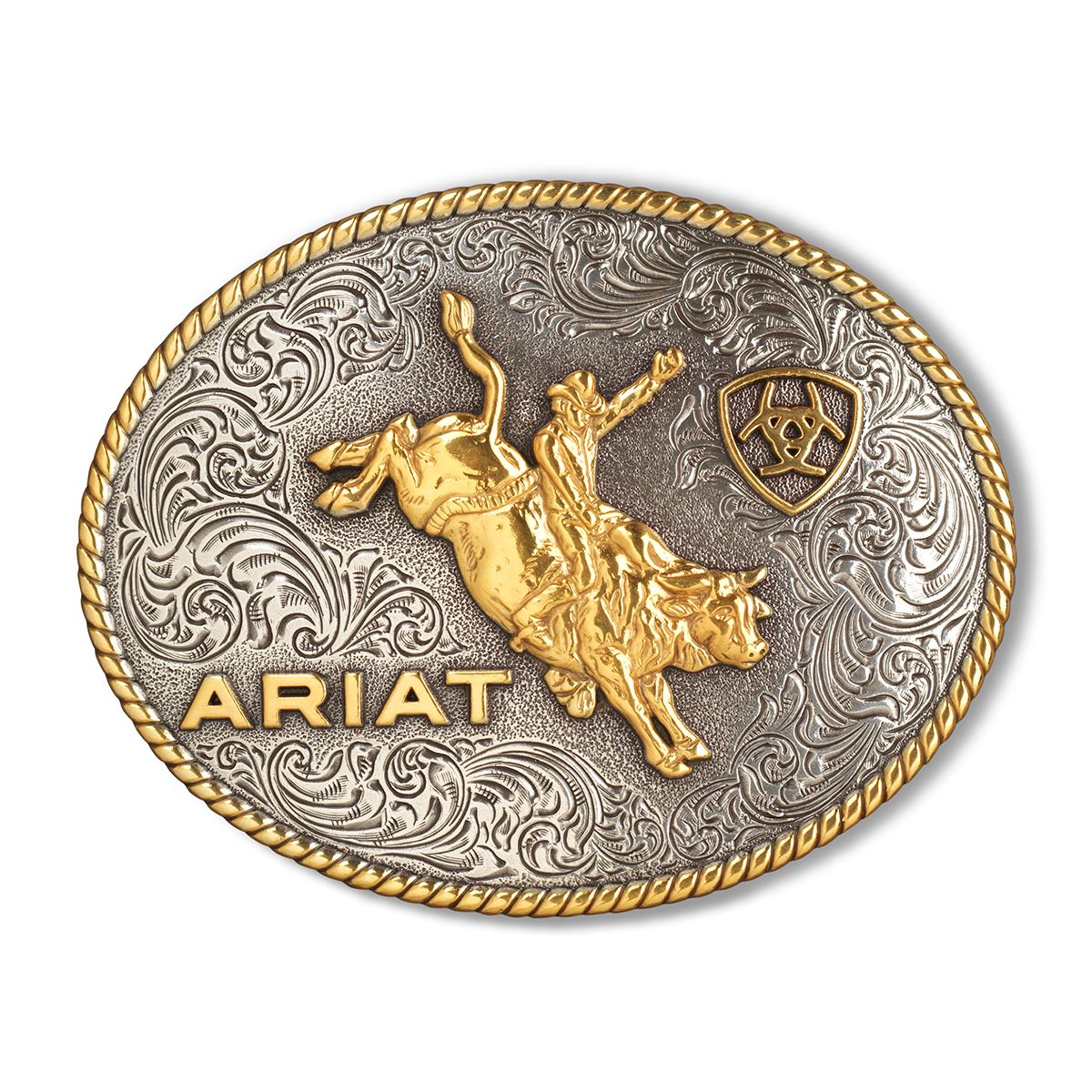 Ariat Oval Rope Edge Bullrider Buckle - Antique Silver/Antique Gold