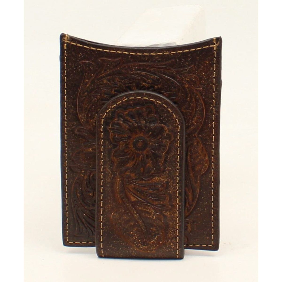 Ariat Premium Brand Floral Embossed Money Clip - Medium Brown