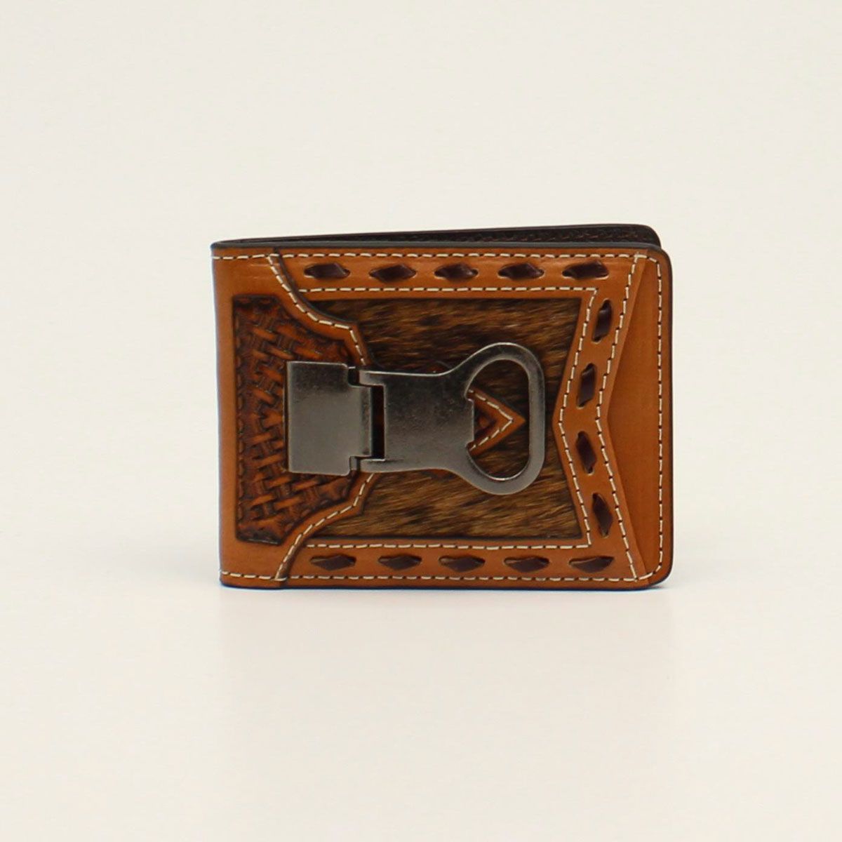 Ariat Basket Weave Calf Hair Bifold Money Clip - Brown
