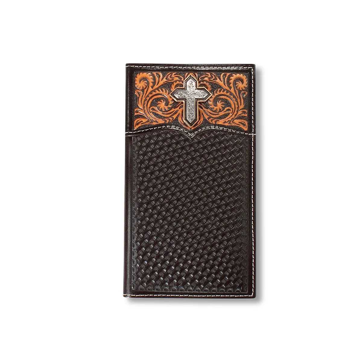 Ariat Men's Rodeo Cross Floral Filigree Wallet - Medium Brown