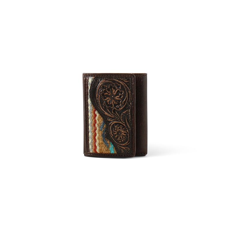 Ariat Men's Tooled Rug Trifold Wallet - Brown