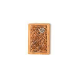 Ariat Men's Trifold Style Floral Embossed Ariat Logo Wallet- Natural