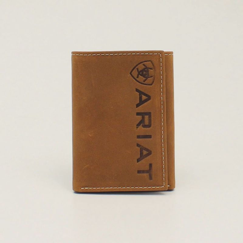 Ariat Men's Vertical Debossed Trifold Wallet - Medium Brown