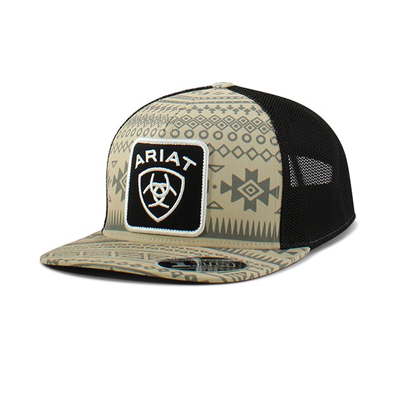 Ariat Mens Flexfit 110 Snapback Cap - Back Patch Logo Tan