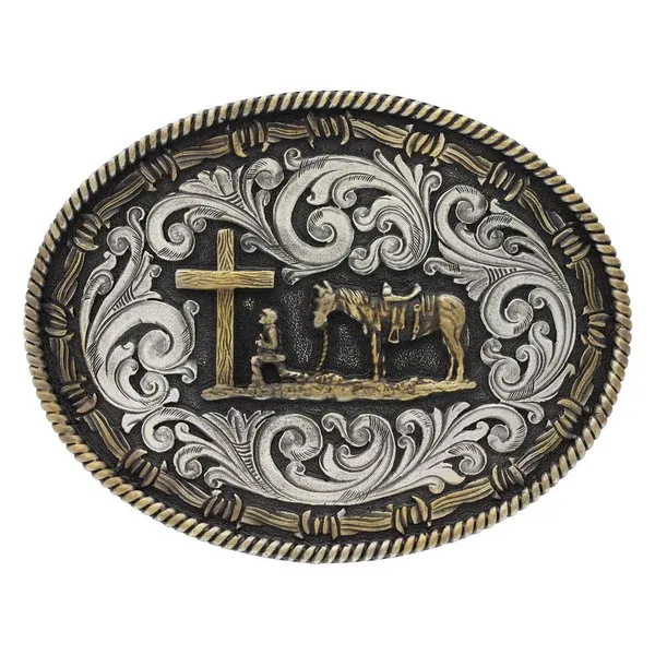 Attitude 2-Tone Rope &amp; Barbed Wire Classic Impressions Christian Cowboy Buckle