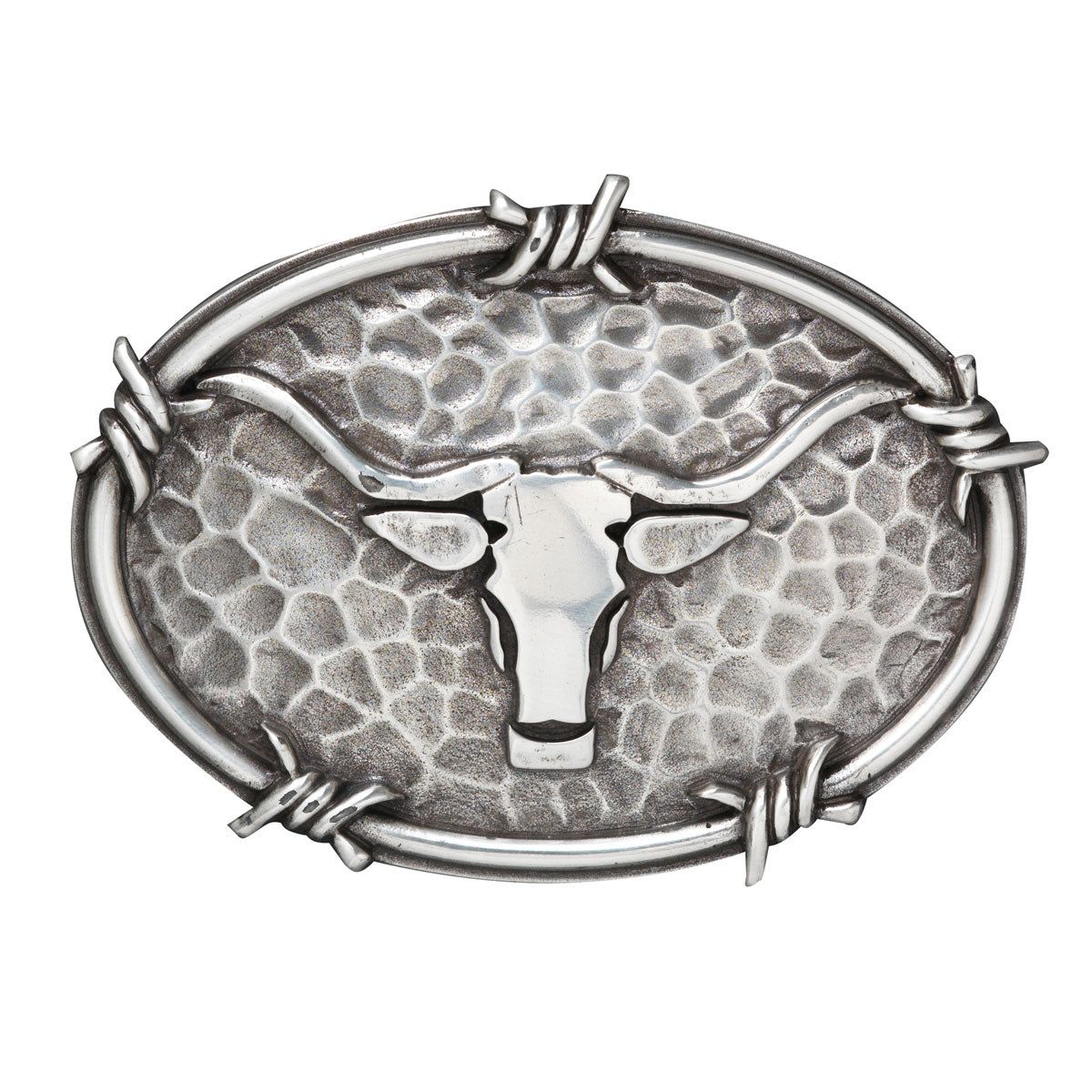 Ariat Oval Steer Head &amp; Barbed Wire Edging Buckle - Antique Silver