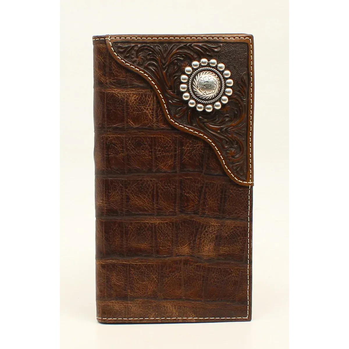 Ariat Men's Crocodile Round Concho Rodeo Wallet - Brown