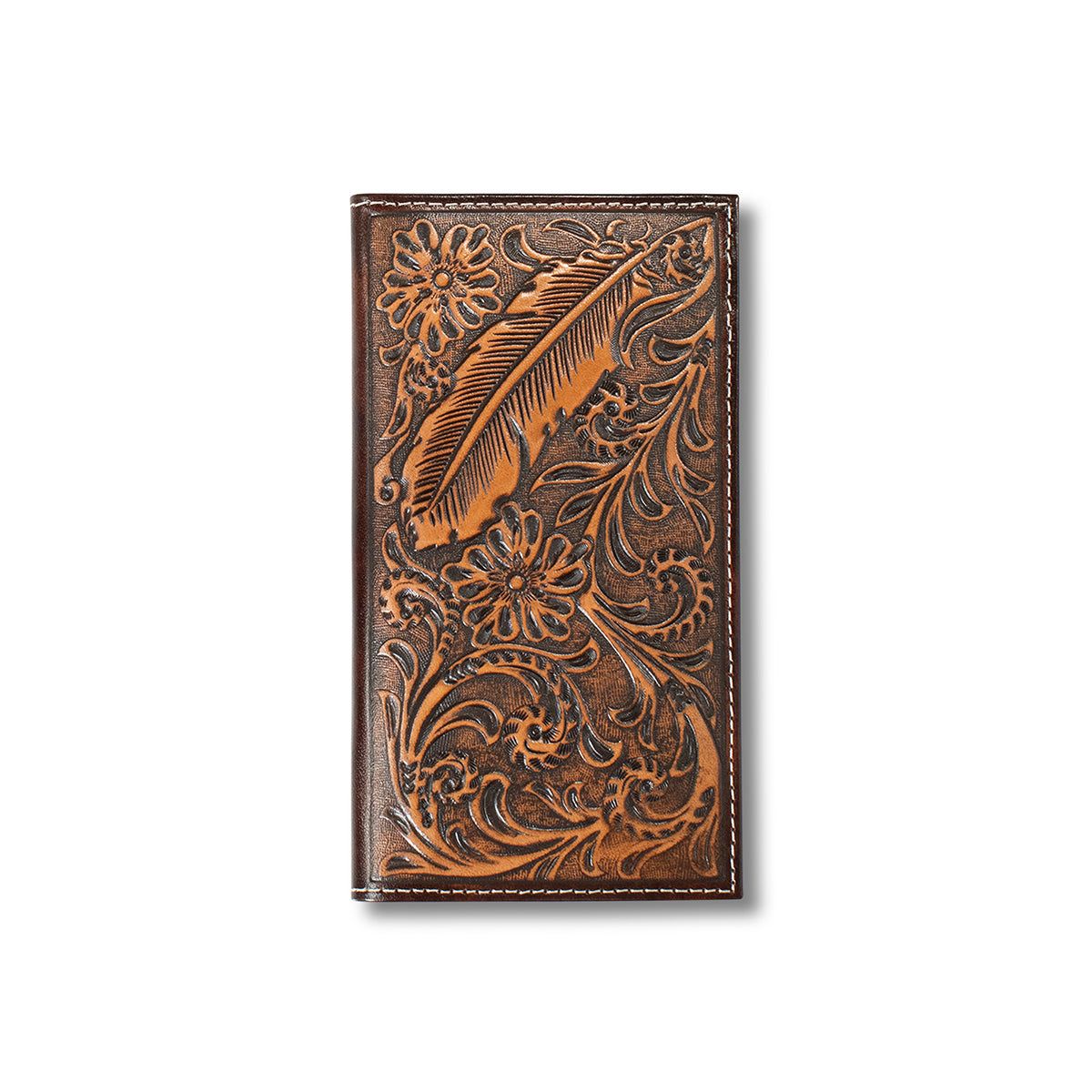Ariat Men's Floral &amp; Feather Embossed Rodeo Wallet - Brown
