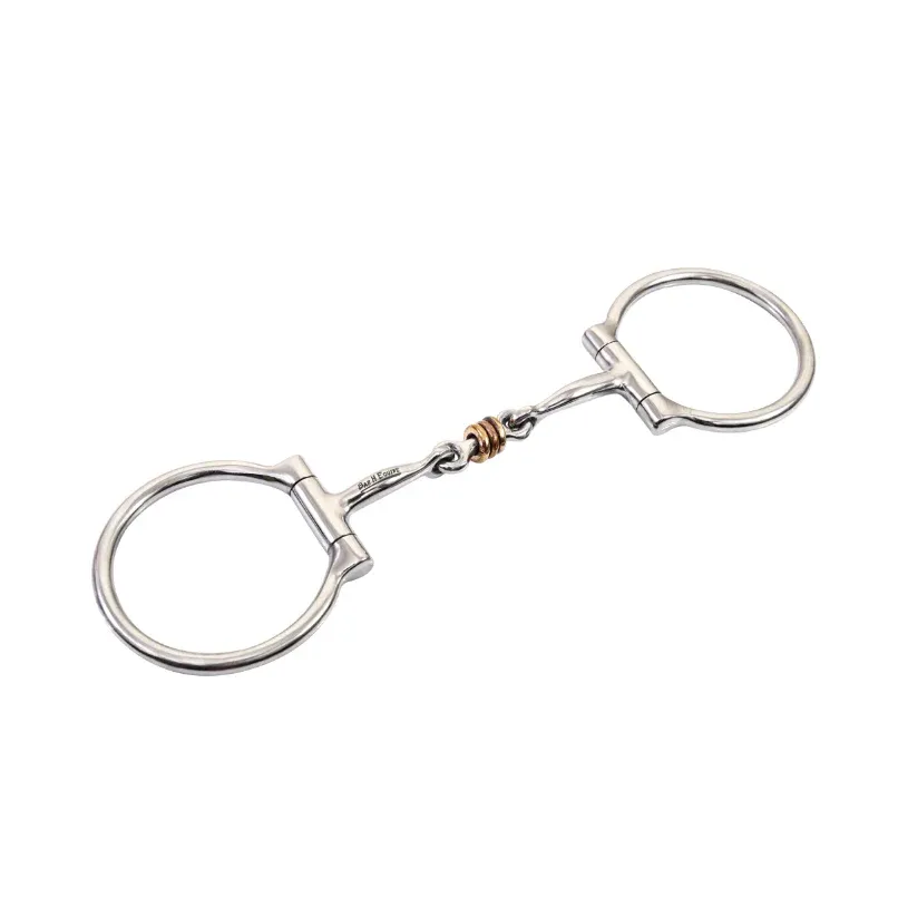 Bar H Equine D Ring Snaffle Tongue Relief Dog Bone w/Copper Ring Rollers Bit