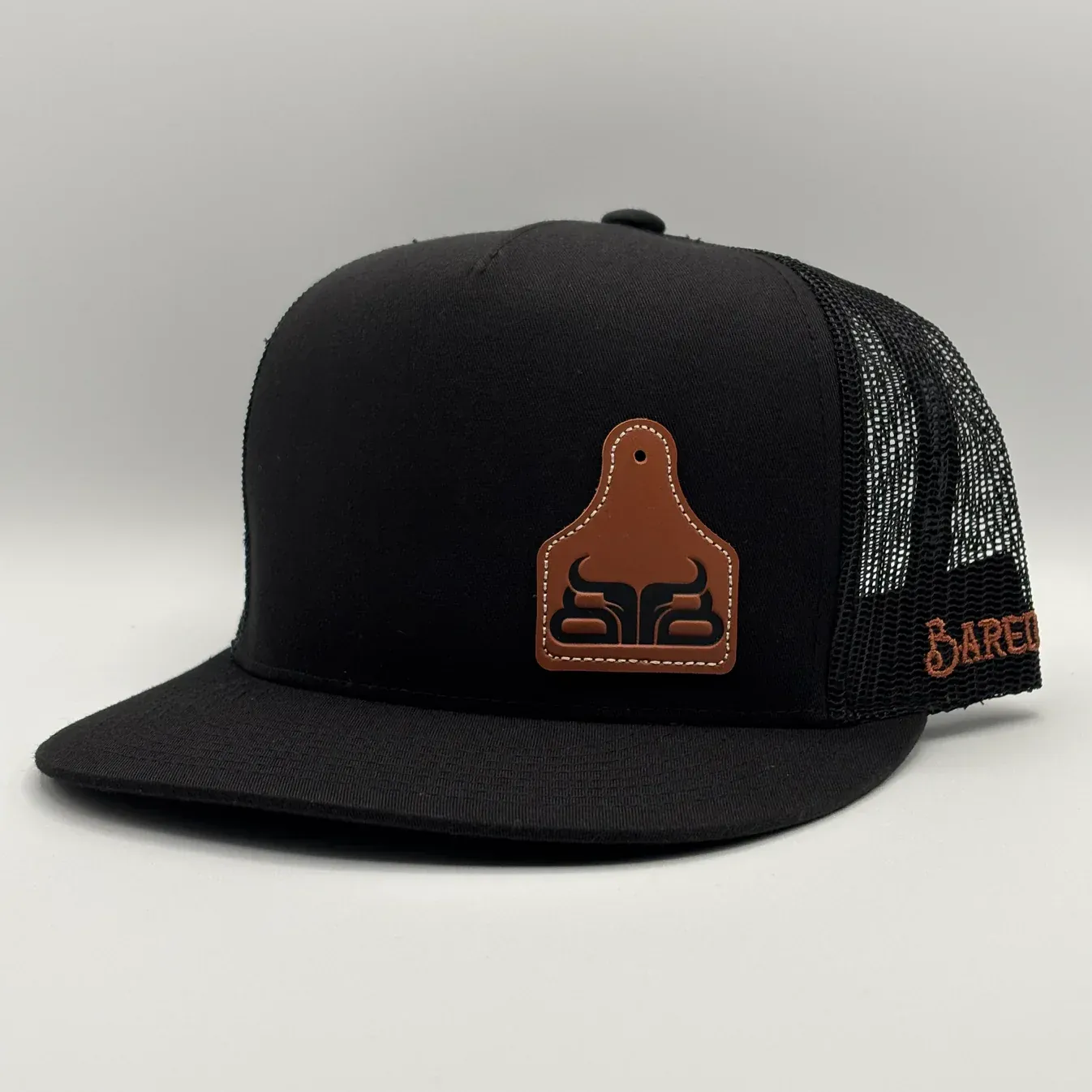 Baredown Ear Tag Leather Patch Flat Cap - Black