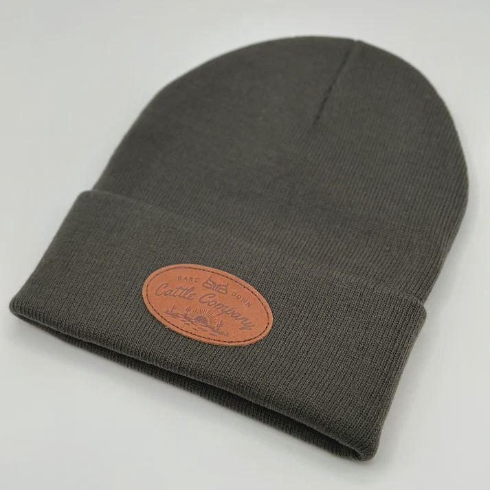 Baredown Cattle Co Leather Patch Beanie - Charcoal