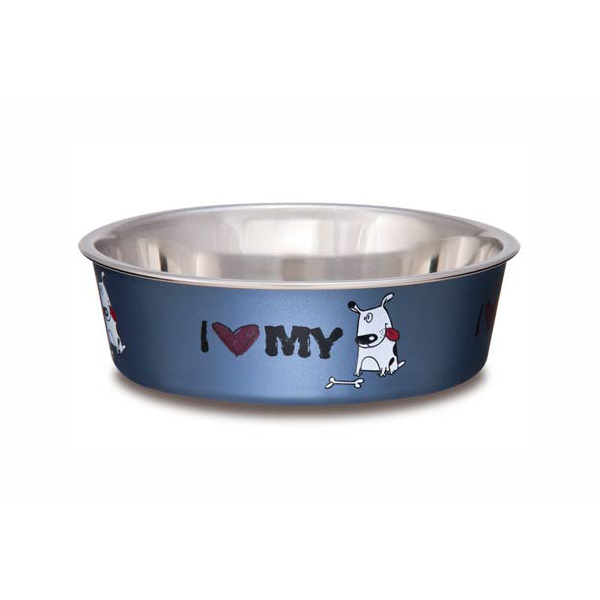 Bella Bowls Small I love My Dog Steel Blue