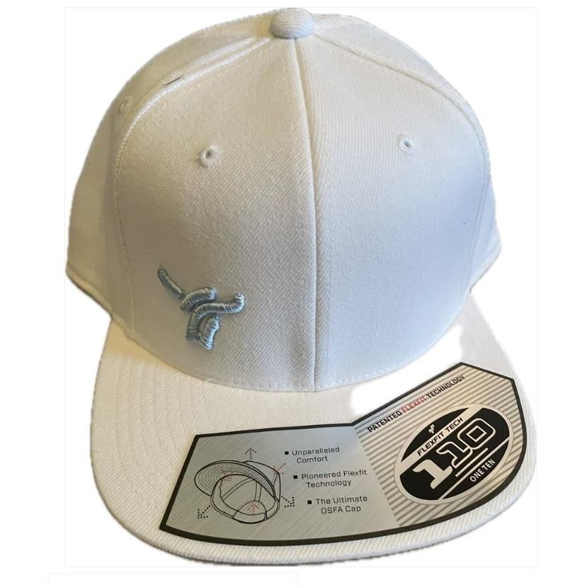 B8 Ranch Apparel 110 Flatbrim Flexfit with Small Baby Blue Logo- White