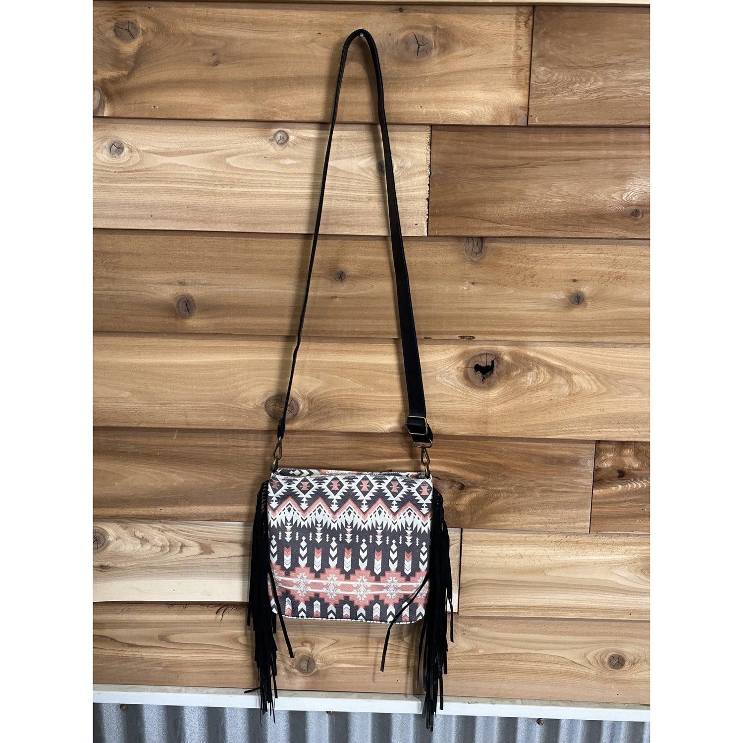 Aztec Crossbody Bag with Fringe