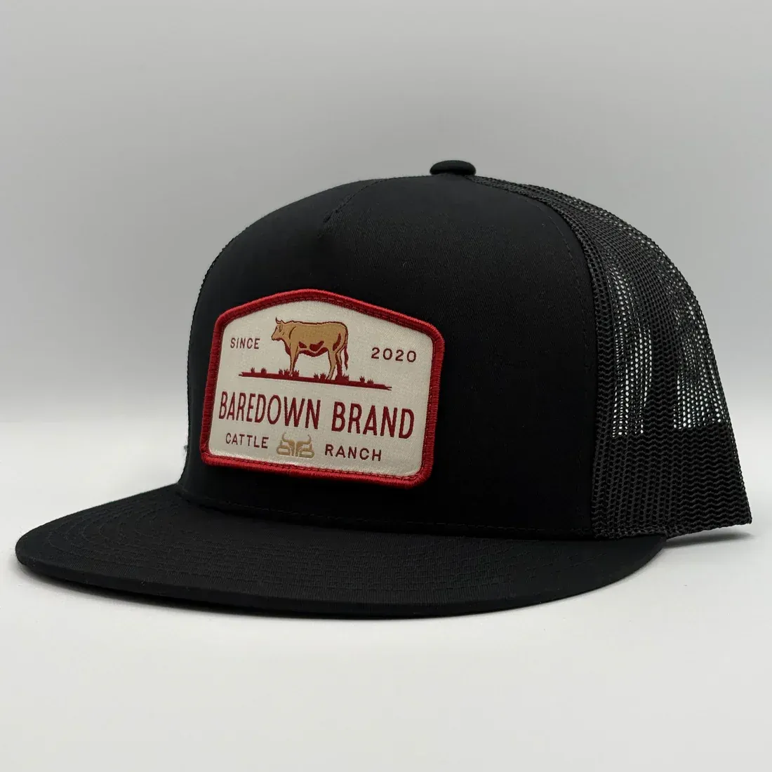 Baredown Brand Cattle King Flat Brim Cap Tan Cow - Off White/Black