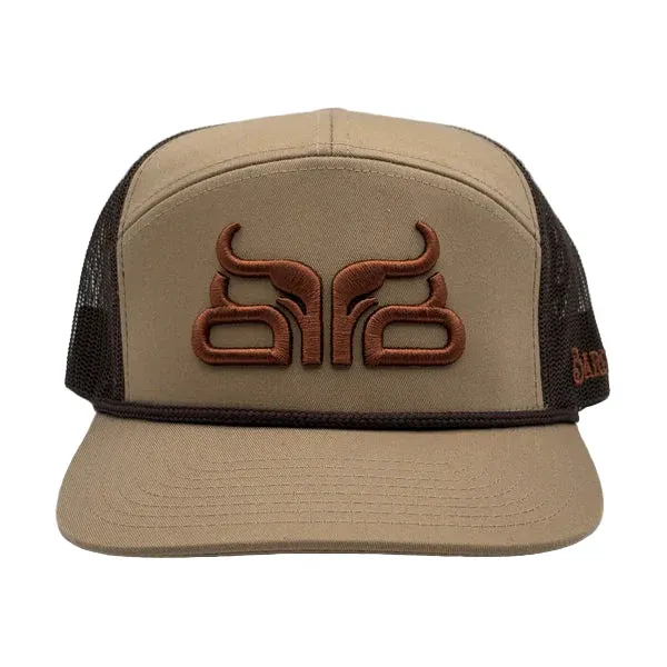 Baredown Brand Houston 7 Panel Flat Cap - Khaki/Brown