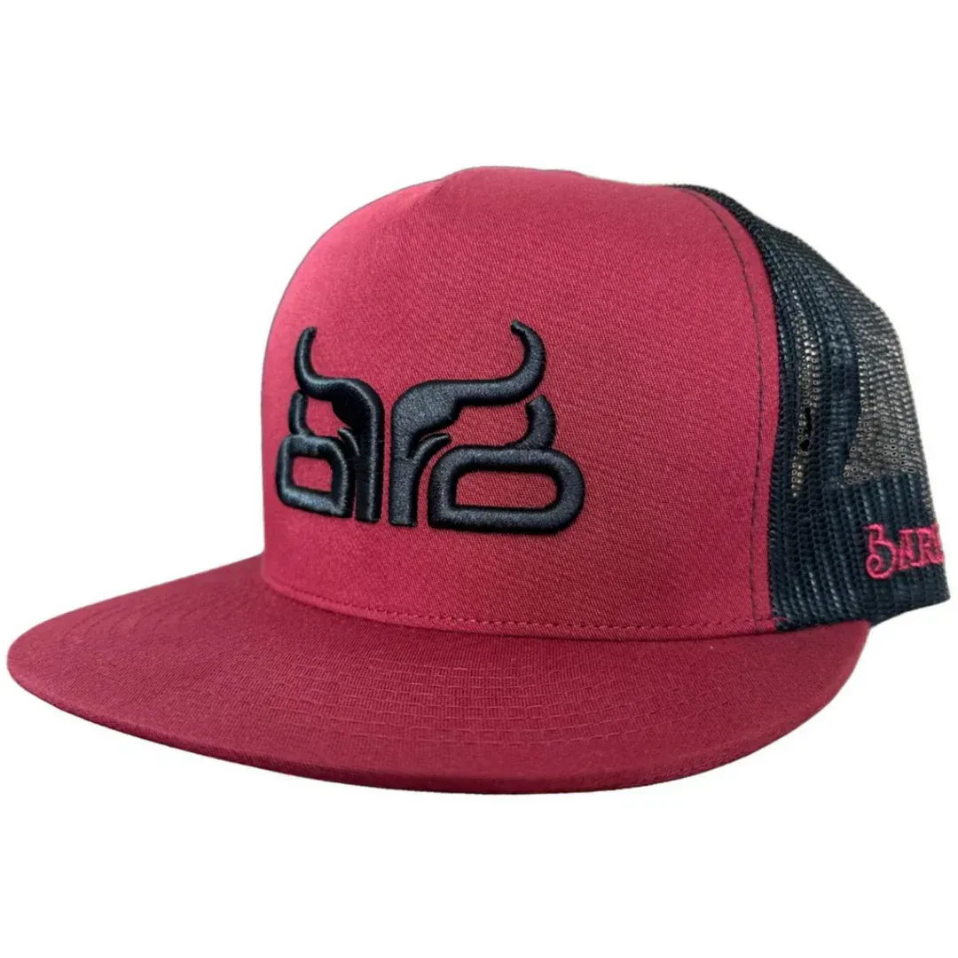 Baredown Brand Logo Buckaroo Flat Cap - Burgundy
