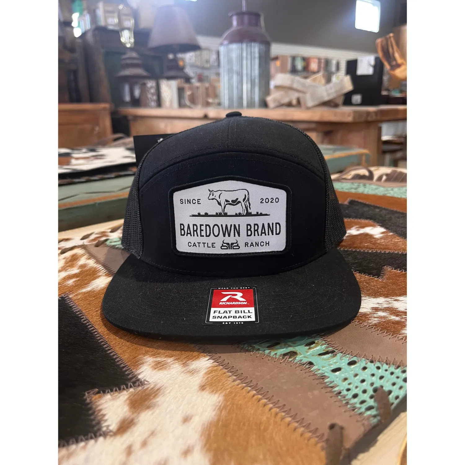 Baredown White Brand Cattle King Flat Brim Cap - Black/White