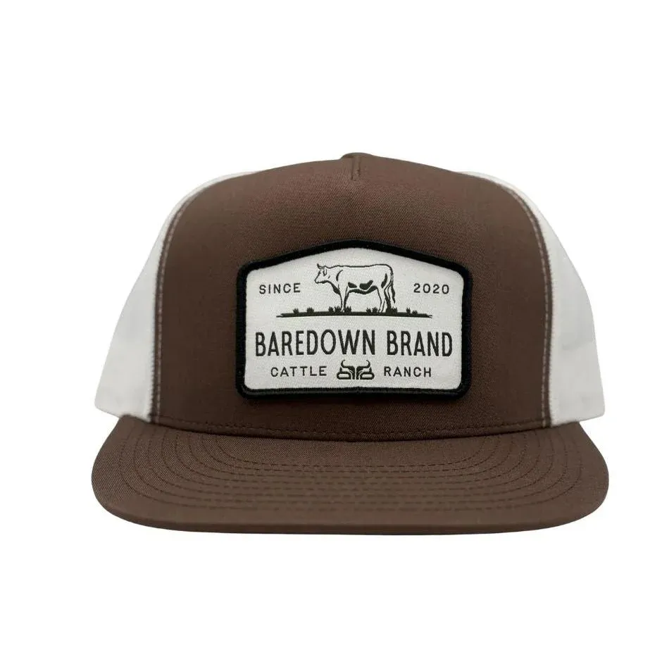 Baredown Brand Ball Cap Cattle King - Brown &amp; White Flat