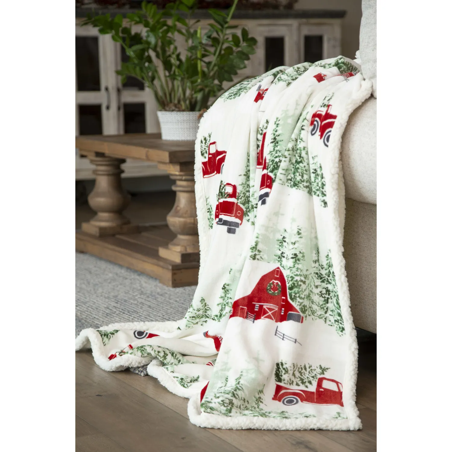 Barn and Truck Plush Throw