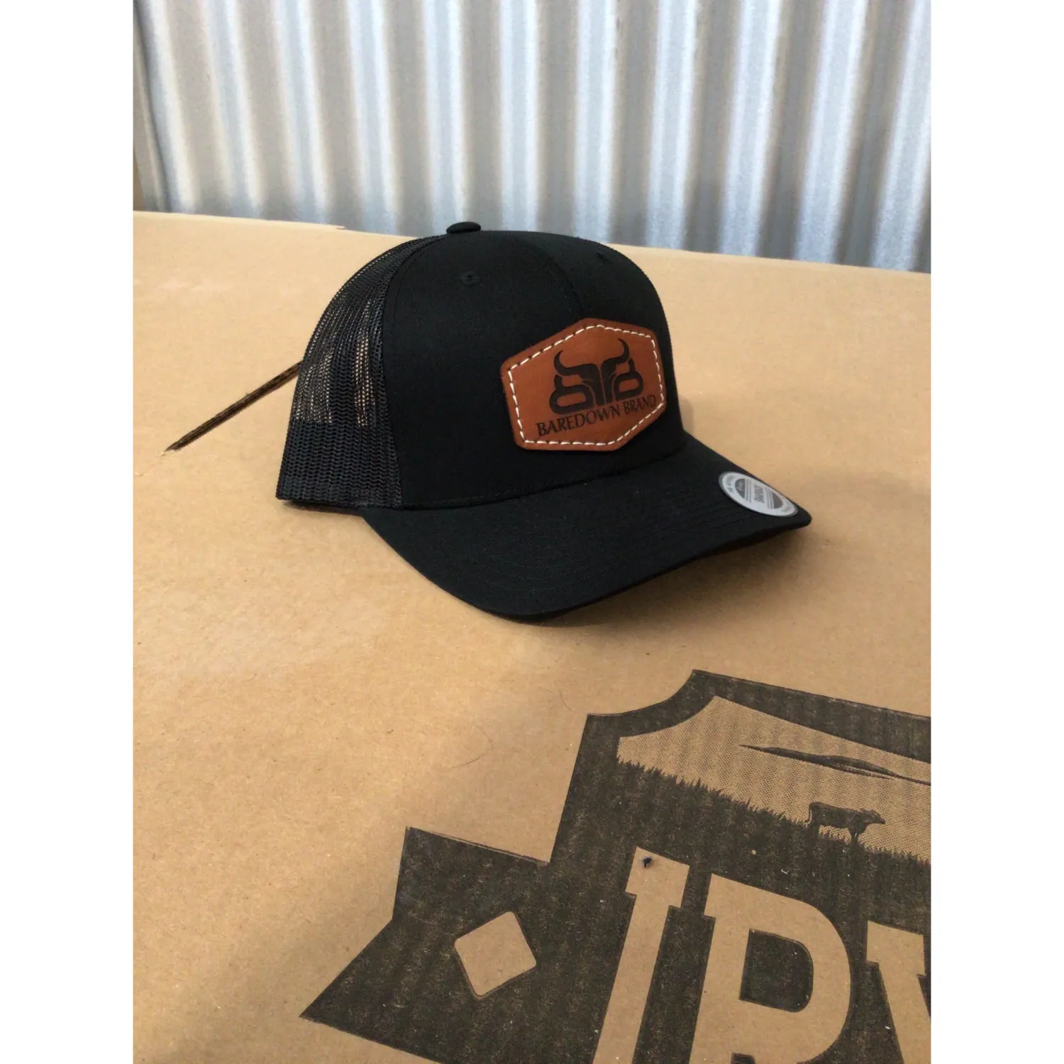 Baredown Brand Ball Cap Diamond Leather Patch-Black
