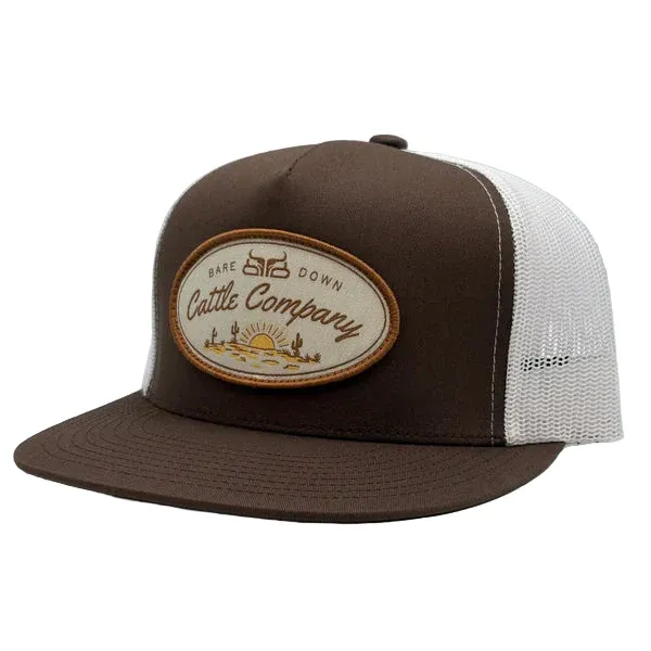 Baredown Brand Cattle Co Flat Brim Cap - Brown &amp; White
