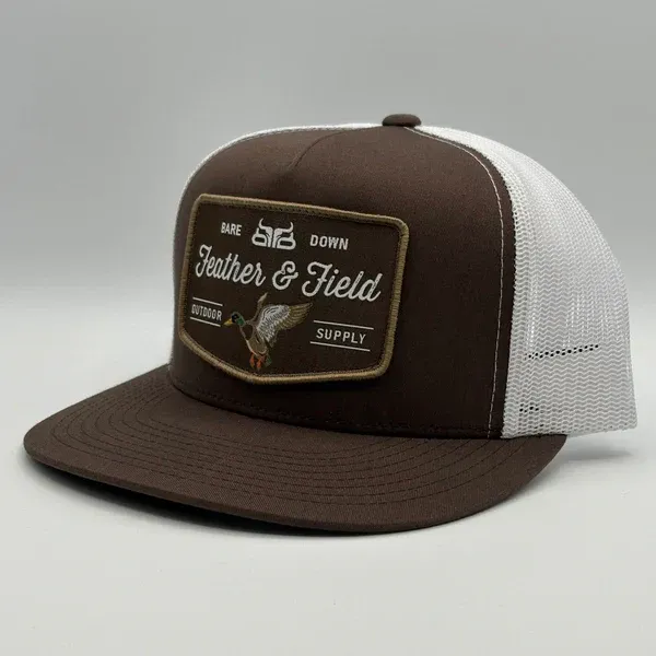 Baredown Brand Feather &amp; Field Flat Brim Cap - Brown/White