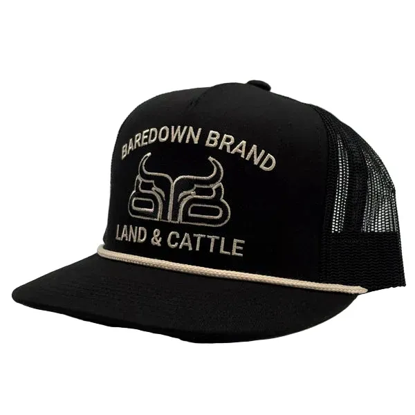 Baredown Brand Pasture Line Flat Brim Cap- Black
