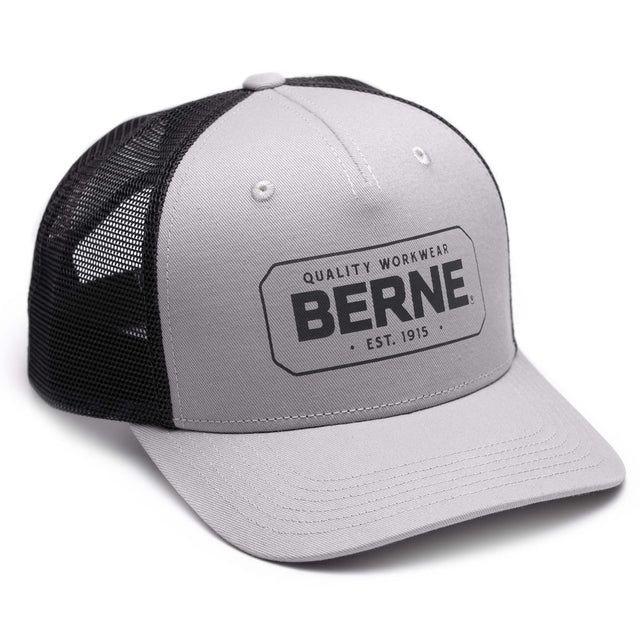 Berne Unisex Badge Logo Trucker Hat-Grey