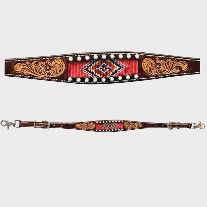 Bar H Wither Straps- Floral Hand Carved Justine Beaded