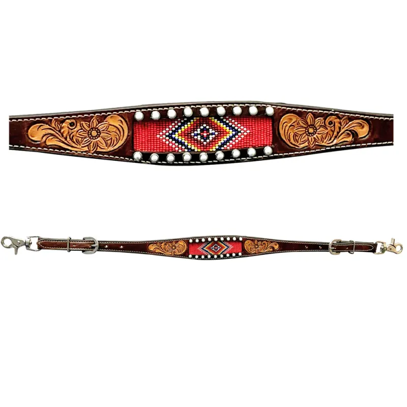 Bar H Wither Straps- Floral Hand Carved Justine Beaded
