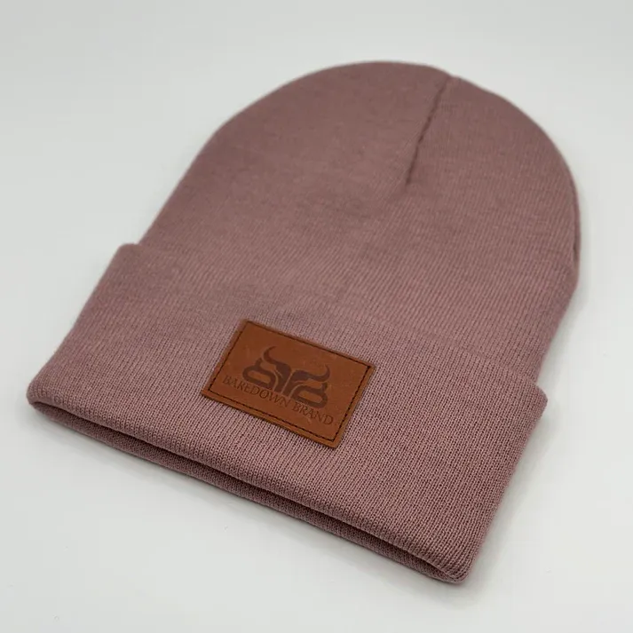 Baredown High Noon Leather Patch Beanie - Dusty Rose