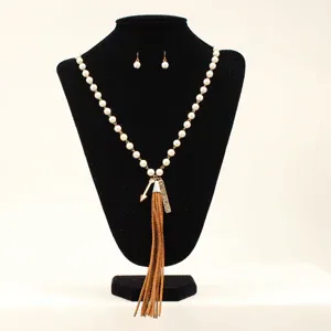 Blazin Roxx Earring &amp; Necklace Set - White Pearls