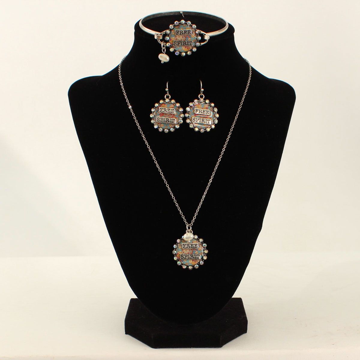 Blazin Roxx Earring Necklace &amp; Bracelet Set - Silver Free Spirit Pendant 17-20.5"