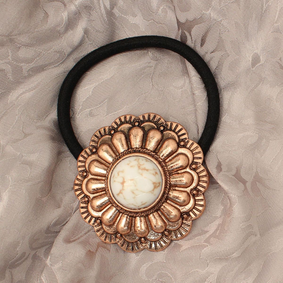 Blazin Roxx Flower Concho Hair Tie - White Stone